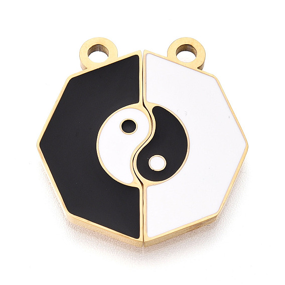 304 из нержавеющей стали эмали сплит подвески, восьмиугольные и инь-янские подвески, ионное покрытие (ip), белый / черный