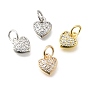 Латунные подвески с микропаве на День святого Валентина, прозрачные циркониевые подвески, сердце прелести, стойки покрытие, долговечный, без свинца и без кадмия