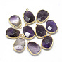 Natural Amethyst Pendants, with Iron Findings, Faceted, Trapezoid, Golden