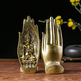 Resin Carved Figurines, for Home Desktop Decoration, Palm with Buddha