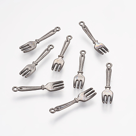Tibetan Style Alloy Pendants, Cadmium Free & Lead Free, Kitchen Utensil Pendants, Fork, 27x6x2mm, Hole: 2mm