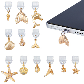 12шт пластиковые мобильные пылезащитные заглушки, с латунными подвесками, разнообразные