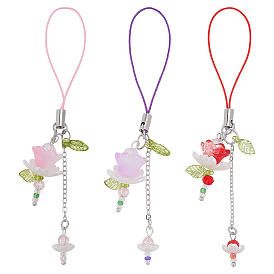 3 шт 3 цвета смоляные цветочные подвески украшения, с полиэфирным кордом