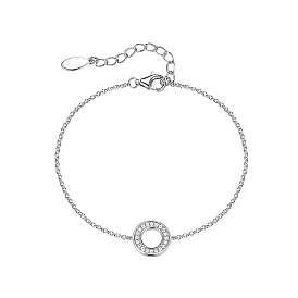 925 Sterling Silver Micro Pave Cubic Zirconia Ring Link Bracelets