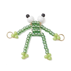 Подвески-соединители из стеклянных бусинок, лягушка, золотые