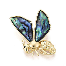 Булавки из раковины пауа, латунная брошь-булавка с кубическим цирконием, инкрустированная бриллиантами., Пчелы, золотые