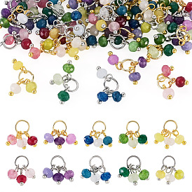 40Pcs 10 Styles Dyed Natural Malaysia Jade Pendants, Faceted Rondelle Charms with 304 Stainless Steel Findings, Golden & Stainless Steel Color