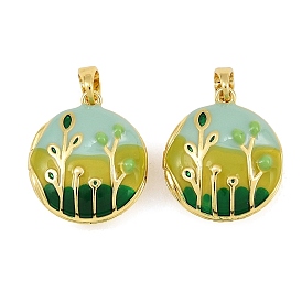 Латунь эмаль Locket подвески, фото прелести рамка для ожерелья, плоская круглая форма с очарованием лесного пейзажа