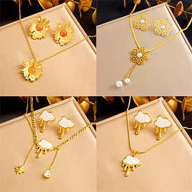 304 эмалированная нержавеющая сталь с пластиковыми жемчужинами, подвески и серьги-гвоздики, золотые