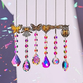 Metal Hanging Ornaments, Window Rainbow Maker, Glass Colorful Octagonal Beads & Tassel Hanging Suncatcher for Home Garden Porch Decoration