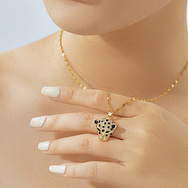 Модные латунные паве зеленые и прозрачные кубические цирконии ожерелья с подвеской в виде головы леопарда, идеально подходит для повседневной носки