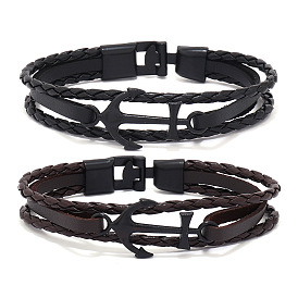 Retro Punk Style Leather Anchor Bracelet for Men - Trendy and Hip Fashion Accessory