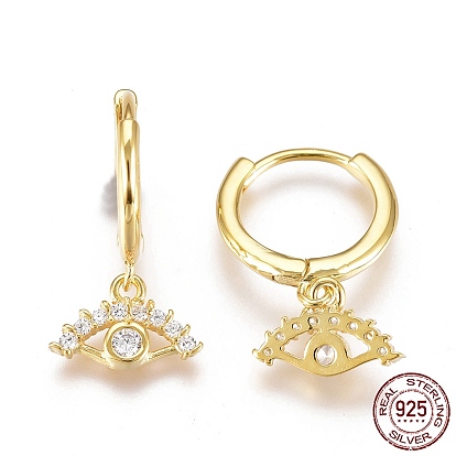 925 Sterling Silver Huggie Hoop Earrings, with Clear Cubic Zirconia, with S925 Stamp, Evil Eye