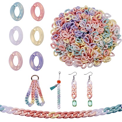 600Pcs 6 Colors Spray Painted Acrylic Linking Rings, Rubberized Style, Quick Link Connectors, for Curb Chains Making, Twist