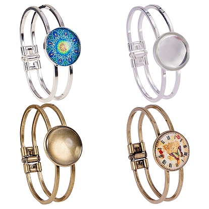 DIY Bangles Making, with Brass Bangle Makings, Bangle Blanks and Transparent Glass Cabochons, Half Round/Dome