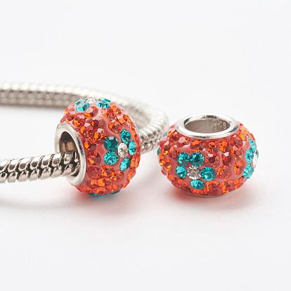 Austrian Crystal European Beads, Large Hole Beads, 925 Sterling Silver Core, Rondelle