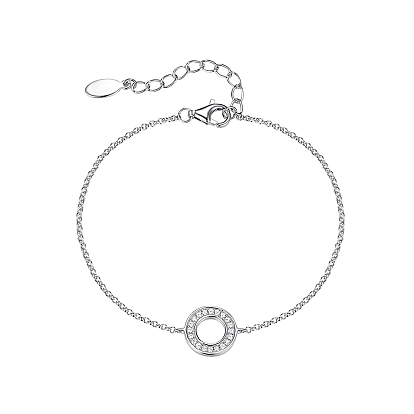925 Sterling Silver Micro Pave Cubic Zirconia Ring Link Bracelets