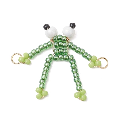 Подвески-соединители из стеклянных бусинок, лягушка, золотые