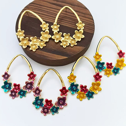 304 серьги-гвоздики из нержавеющей стали с эмалью, слезинка с цветком, золотые