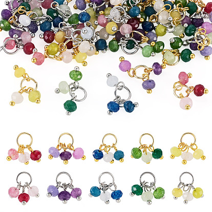 40Pcs 10 Styles Dyed Natural Malaysia Jade Pendants, Faceted Rondelle Charms with 304 Stainless Steel Findings, Golden & Stainless Steel Color