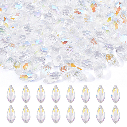 150шт. гальванизированные прозрачные стеклянные граненые капли бусины, сверху просверленные бусы, с покрытием AB цвета