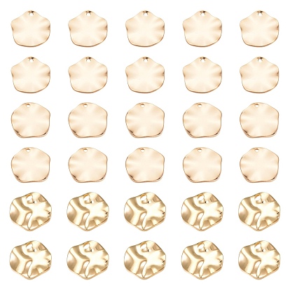 30Pcs 3 Style Brass Charms, Flat Round