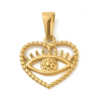 304 Stainless Steel Pendants, Heart with Eye Charm