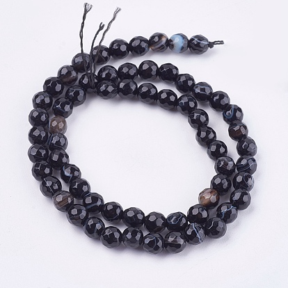Natural Madagascar Black Agate Bead Strands, Faceted, Round