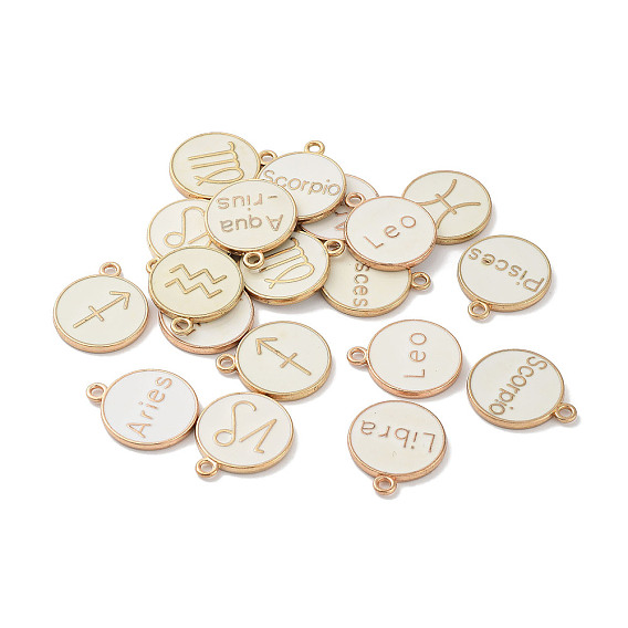 (Defective Closeout Sale: Yellowing) Alloy Enamel Pendants, Flat Round with Constellation
