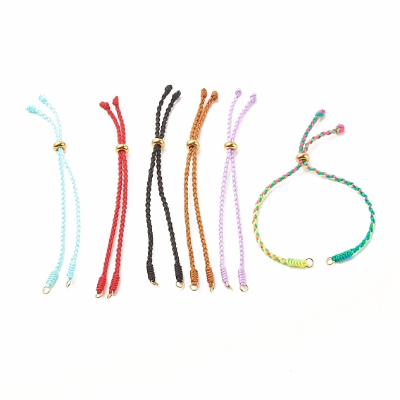 Braided Nylon Thread Braided Cord Bracelet, with Ion Plating(IP) 202 Stainless Steel Beads, for Slider Bracelets Making