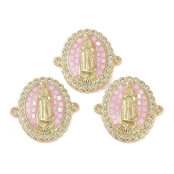 Стойка покрытие латунь микропаве прозрачный кубический цирконий подвески-подвески Дева Мария, овальные звенья с розовой эмалью и ракушкой, долговечный, без свинца и без кадмия