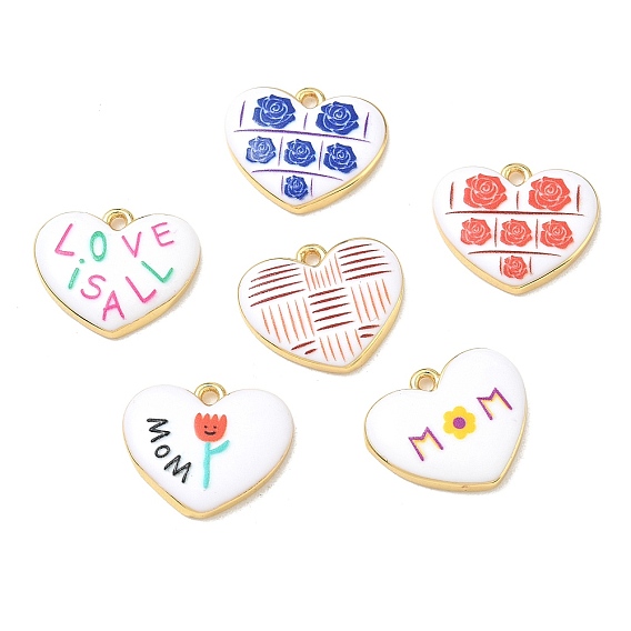 Printed Brass Pendants, Heart Charms, Rack Plating, Long-Lasting Plated, Lead Free & Cadmium Free, Real 18K Gold Plated