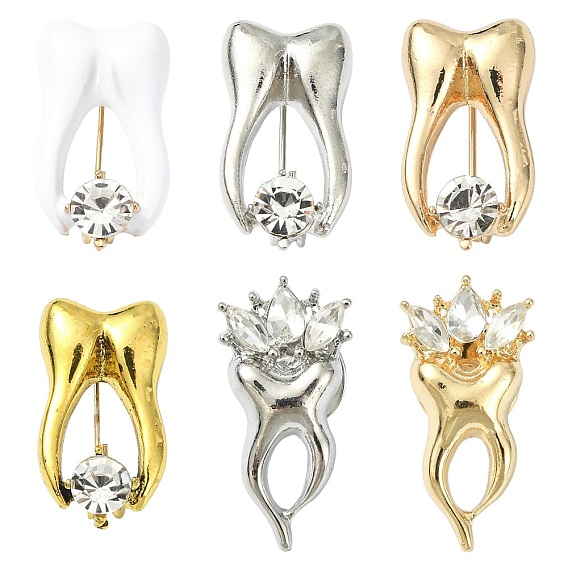 6 шт. 6 цвета зуб сплава стразы броши для рюкзака одежды