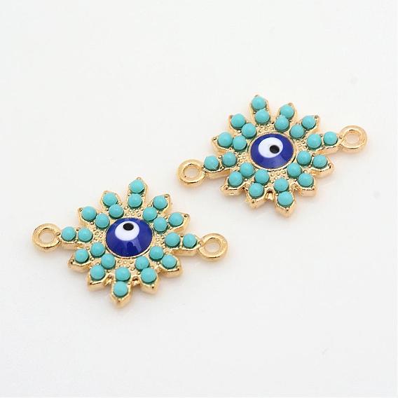 Alloy Resin Links Connectors, Enamel, Rhombus with Evil Eye
