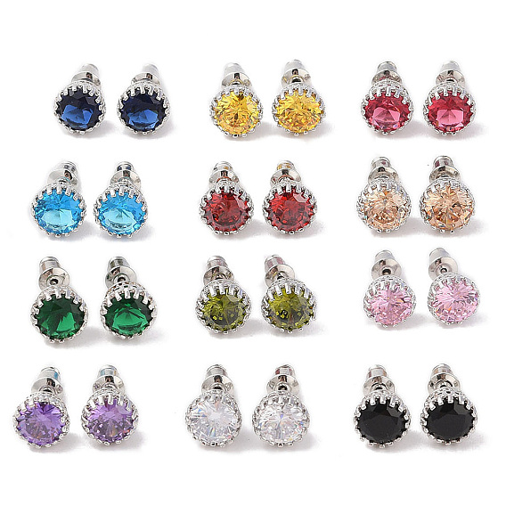 Серьги-гвоздики с латунным покрытием и одинарным кубическим цирконием, долговечный, карат круглой формы, платина