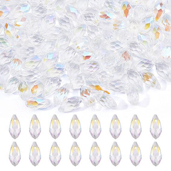 150шт. гальванизированные прозрачные стеклянные граненые капли бусины, сверху просверленные бусы, с покрытием AB цвета