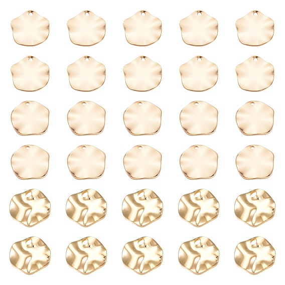 30Pcs 3 Style Brass Charms, Flat Round