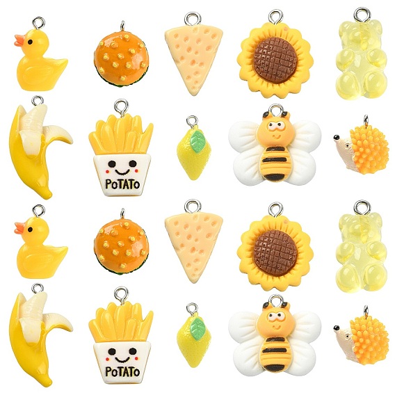 30 шт 10 стили подвески из смолы, с фурнитурой железной платинового оттенка