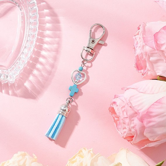 Подвеска-крест из искусственной замши с кисточкой и синтетической бирюзой, с сплава шарнирного когтя омара застежками