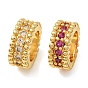 Brass Pave Cubic Zirconia Beads, Large Hole Beads, Column, Golden
