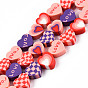 Handmade Polymer Clay Beads Strands, Heart with Tartan & Word Love Pattern