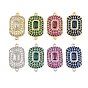 Brass Micro Pave Cubic Zirconia Connector Charms, Rectangle Links, Rack Plating, Long-Lasting Plated