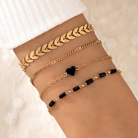 Набор браслетов-цепочек с геометрическим черным сердцем в богемном стиле для женщин (4 штук)