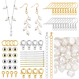 Nbeads DIY Pearl Jewelry Set Making Kit, Including Pearl Beads, Brass Beads & Pin & End Chain, Iron Bails & Jump Rings & Earring Hooks, Elastic Thread, Alloy Clasps, Needles