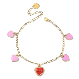 Bracelet à breloques en alliage d'émail, cœur avec mot d'amour, placage ionique (ip) 304 bracelet en acier inoxydable pour la Saint-Valentin