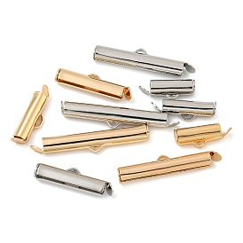 Brass Slide On End Clasp Tubes, Slider End Caps, with Pendant Bails