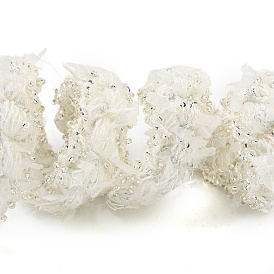 Bordure en dentelle au crochet en polyester, décor tricoté avec perle de verre, pour les vêtements robe de mariée