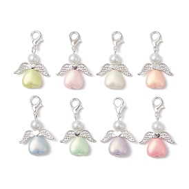 Heart Angel Acrylic & Glass Pearl Pendant Decoration, Lobster Claw Clasps Charms for Bag Ornaments