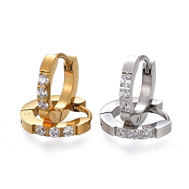 304 Stainless Steel Huggie Hoop Earrings, with Clear Cubic Zirconia, Ring