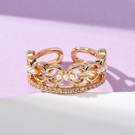 Латунные микро проложить манжеты кольца кубического циркония, с имитацией жемчуга из АБС-пластика для женщин для женщин, без никеля 
